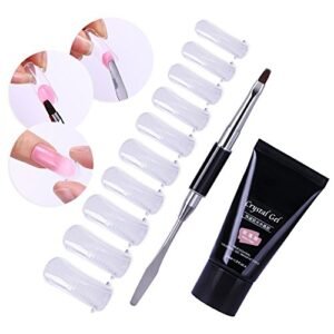 NICOLE DIARY Kit gel poliuretano per unghie 1Pc Gel poliuretano per unghie rosa colla + 100Pz Gel poliuretano per unghie la costruzione di punte false+Pennello acrilico a doppia estremità