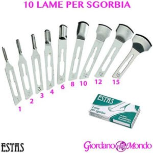 10 LAME BISTURI ESTAS PER SGORBIA MANICO A VITE ACCIAIO INOX PEDICURE ESTETICA (N° 1)