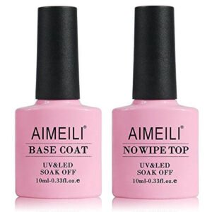 AIMEILI Smalto Semipermanente per Unghie in Gel Top e Base coat Semipermanente Soak Off UV LED Smalti Gel per Unghie Kit Semipermanente Unghie Kit per Manicure 2 x 10ml