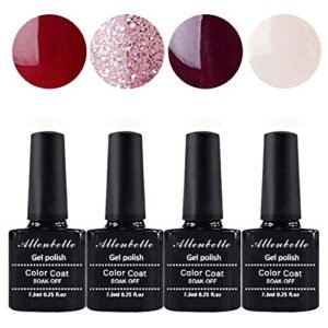 Allenbelle Smalto Semipermanente Nail Polish UV LED Gel Unghie (Kit di 4 pcs 7.3ML/pc) 044
