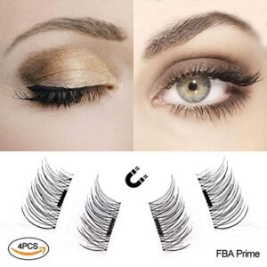 Ciglia Finte Magnetiche di Fstyle,Ciglia Riutilizzabili Sguardo Naturale,Ciglia d'occhio Extension Ultra Sottile Fibra Nessuna Allergia, 1 paio 4 pezzi Fatto a Mano (Metà Lunga Ultra Sottile)