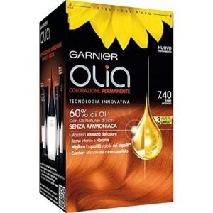 Garnier Olia Colorazione Permanente senza Ammoniaca, Migliora la Qualità dei Capelli, Copre i Capelli Bianchi, 7.4 Rame Intenso