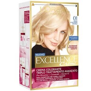 L'Oréal Paris Excellence Creme, Tinta Colorante con Triplo Trattamento Avanzato, Copre i Capelli Bianchi, 01 Biondo Ultra Chiaro Naturale
