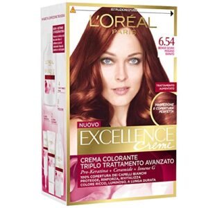 L'Oréal Paris Excellence Creme, Tinta Colorante con Triplo Trattamento Avanzato, Copre i Capelli Bianchi, 6.54 Biondo Scuro Mogano Ramato