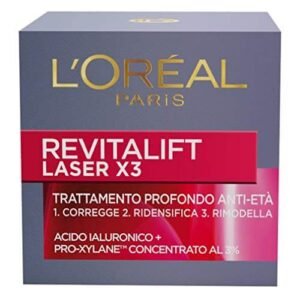 L'Oréal Paris Revitalift Laser X3 Crema Viso Antirughe Anti-Età con Acido Ialuronico e Pro-Xylane di Giorno, 50 ml