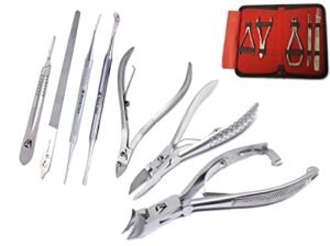 Professionale Tagliaunghie - Affetta unghie - Kit di Pedicure per manicure - Strumenti per podologia - Pinza per cuticole - Set di 6 pezzi - Lima per unghie + sollevatore di unghie - Scatola da portap