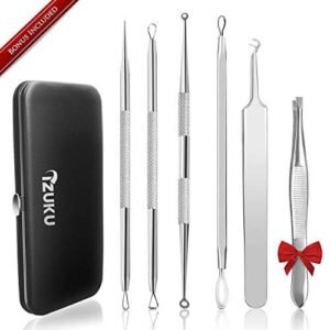 Rimozione Punti Neri Naso Leva Comedoni IZUKU [GARANZIE A VITA] Blackhead Remover Kit Acciaio da 6 Strumenti Professionali con Due Estremità,togli i Punti Bianchi e le Macchie Acne dal Viso