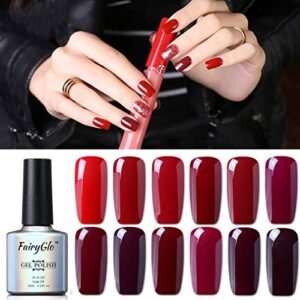Smalto Semipermanente per Unghie UV LED Colori Vino Rosso Kit per Manicure Ricostruzione Unghie Smalti Semipermanenti Soakoff 12pz 10ml di Fairyglo-Rosso Kit 002