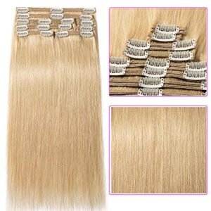 Capelli Extension Clip Remy Parrucca Lunghi Lisci 100% Remy Human Hair - 24# Biondo Chiaro, 40cm