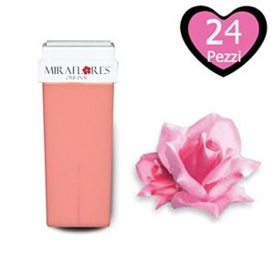 Cartuccia Cera - Diverse Fragranze - Ricarica per Rullo Roll-On per Depilazione - Cera Depilatoria Liposolubile per Ceretta - Miraflores Original MADE IN ITALY - 100ml 24pz (Titanio Rosa)
