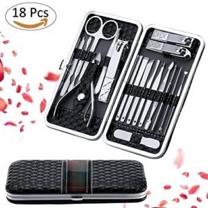 Fixget 18 Pcs Manicure Set, Professionale Manicure & Pedicure Set Tagliaunghie Set Remover Strumenti con Portable Travel Case (Nero)