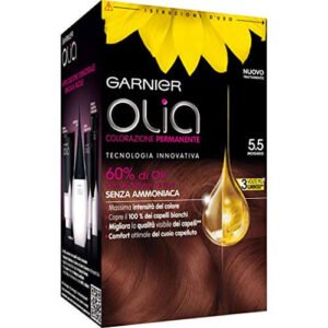 Garnier Olia Colorazione Permanente senza Ammoniaca, Migliora la Qualità dei Capelli, Copre i Capelli Bianchi, 5.5 Mogano
