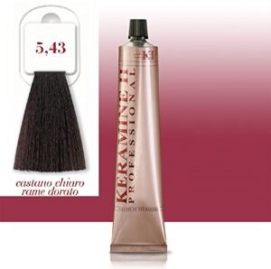 Keramine H Colorazione Professionale 5,43 Castano Rame Chiaro Dorato 100 ml- Kh Tinta per Capelli Professionale - Colorazione Permanente ad Ossidazione Professionale - Tintura Capelli - Colore Permanente Linea Professionale - 50 Nuances per Parrucchiere - Copertura completa Capelli Bianchi