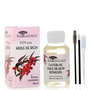 Olio di ricino - olio 100% puro spremuto a freddo - stimola la crescita dei capelli, ciglia e sopracciglia, rinforza le unghie. È un ottimo rimedio per la tua pelle. Con un set di applicatori - 100 ml