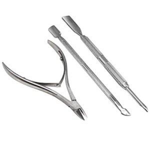 TRIXES Kit per la cura delle cuticole - 3 Pezzi - Taglia cuticole pinza - spingi cuticole - Acciaio inox