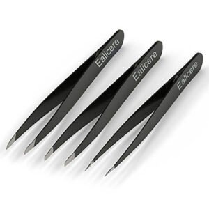 3 Pinzette per Sopracciglia, Acciaio Inossidabile, Oblique Appuntite Piattee Punta, Professionali per Peli Incarniti, Depilazione/Ceretta/Sfoltite Sopracciglia, peli del Naso e Schegge