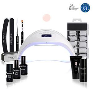 Kit Semipermanente Unghie • Kit Ricostruzione Unghie Completo Professionale • Polygel UV Nail Art Lampada LED 48W Primer Base Top Coat Semipermanente Gel Ricostruzione • Norme EU• Gel Unghie MEANAIL