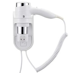 Bakaji Asciugacapelli da Parete Muro Phon Asciuga Capelli Bagno Potenza 1600W 2 velocità selezionabili Colore Bianco e Silver per Casa Hotel con beccuccio