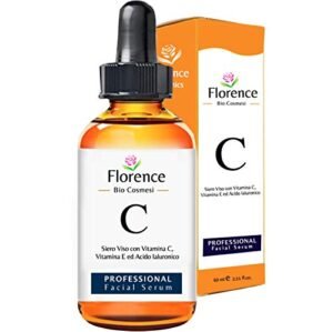 BIO Siero Viso con ACIDO IALURONICO PURO 100%, VITAMINA C, E & Olio di Jojoba ●Vegano ● ENORME Flacone da 60 ml ●Trattamento Antietá ● Antirughe e Antimacchie ● Anche per Dermaroller ● MADE IN ITALY
