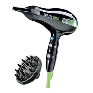 Imetec Eco SE1 1000 Asciugacapelli con Tecnologia Eco Efficiency, 1400 W, 8 Combinazioni Aria/Temperatura, Diffusore per Capelli Ricci, Nero/Verde