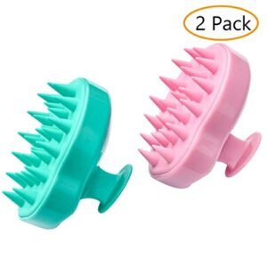 LABOTA 2Pcs Hair Scalp Massager, Spazzola Shampoo del Massaggio Cuoio Capelluto Pettine Morbido in Silicone per Uomini, Donne e Animali Domestici - Verde&Rosa