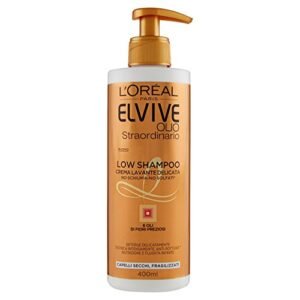 L'Oréal Paris Elvive Low Shampoo Olio Straordinario, Shampoo Senza Schiuma per Capelli Secchi, 400 ml