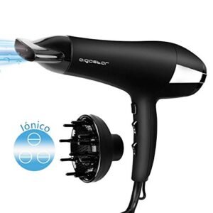 Aigostar Monique 32HIE - Asciugacapelli Ionico professionale 2400W con 2 velocità e 3 impostazione della temperatura. Pulsante per l'aria fredda.Protezione surriscaldamento. Nero. Design esclusivo.