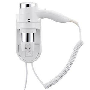 Bakaji Asciugacapelli da Parete Muro Phon Asciuga Capelli Bagno Potenza 1600W 2 velocità selezionabili Colore Bianco e Silver per Casa Hotel con beccuccio