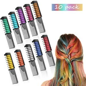 Capelli Gesso Pettine,10pcs Gessetti per Capelli Temporanei,Colore Capelli per Capelli Non Tossici Lavabili per Bambini, Adulti e Cosplay fai da te con guanti usa e getta e scialle