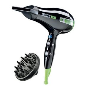 Imetec Eco SE1 1000 Asciugacapelli con Tecnologia Eco Efficiency, 1400 W, 8 Combinazioni Aria/Temperatura, Diffusore per Capelli Ricci, Nero/Verde