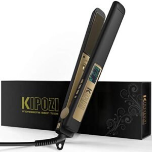KIPOZI Piastra Per Capelli Digitale LCD, Rivestimento in Titanio Anti-crespo con Doppia Tensione (Nero opaco)