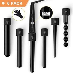 LOETAD Ferro Arricciacapelli 6-in-1 Schermo LCD Temperatura Regolabile 80°C - 230°C Set 9-32MM Capelli Ricci Tormalina e Ceramica