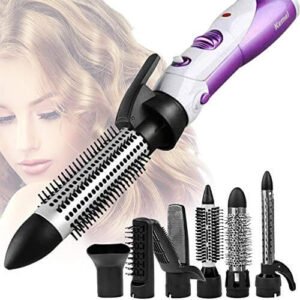 massway Spazzola Rotante per Capelli, Spazzola ad Aria Calda Styler 7 In1 Spazzola per Arricciatura Set, Asciugacapelli Ionico Multifunzione Potenza 1000W con 2 Combinazioni Flusso d'Aria/Temperatura
