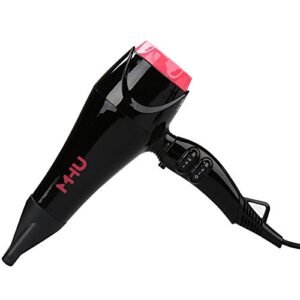 MHU Asciugacapelli professionale a ioni negativi - Asciugacapelli da 1800 W | 2 velocità 3 livelli di calore impostazione freddo (Black)