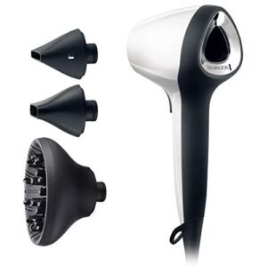 Remington D7779 Air3D, Asciugacapelli con Flusso d'Aria 3D Unico, Design Moderno, Griglia in Ceramica, Bianco/Nero