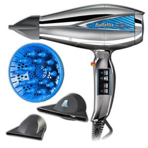 BaByliss 6000E Asciugacapelli Digitale EC, Funzione Ionica, 2200W con Diffusore e Concentratore, Velocità Aria fino a 208 kmh, MADE IN ITALY, 5 Anni Garanzia