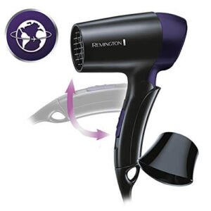 Remington D2400 Asciugacapelli da viaggio, Manico Pieghevole, 2 temperature/2 velocità, 1400 W, Voltaggio universale