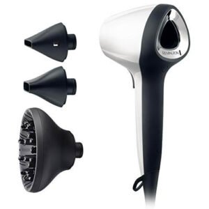 Remington D7779 Air3D, Asciugacapelli con Flusso d'Aria 3D Unico, Design Moderno, Griglia in Ceramica, Bianco/Nero