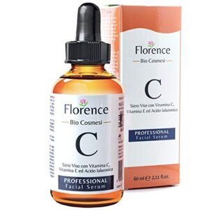 60ml. Bio Siero Viso con Acido Ialuronico Puro 100%. Biologico alla Vitamina C/E. Con Noti Agenti Antirughe, Antimacchie e Antietá. Anche per Contorno Occhi e Dermaroller - Vegano, Made in Italy.