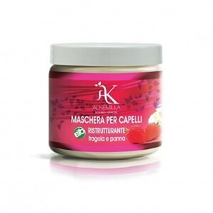 ALKEMILLA - Maschera per Capelli Ristrutturante con Fragole e Panna - con Proteine della Soia - Biologico, Vegano, Non Testato su Animali, Made in Italy