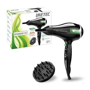 Imetec ECO SE9 1000 Asciugacapelli con Tecnologia Eco Technology 1400 W, Consumo Energetico Ridotto, 8 Combinazioni Aria/Temperatura, Diffusore per Capelli Ricci