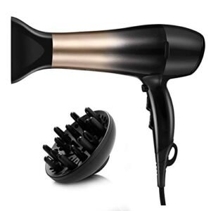KIPOZI Asciugacapelli Ionico 2200W, Phone per Capelli Professionale con Diffusore e Concentratore, Leggero, Silenzioso, 2 Velocità e 3 Impostazioni di Calore