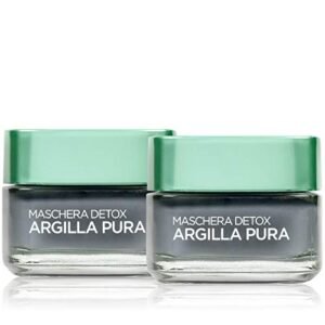 L'Oréal Paris Trattamenti Maschera per il Viso Argilla Pura Detox con Carbone, Detossina e Illumina la Pelle, 50 ml, 1 Confezione da 2 Pezzi