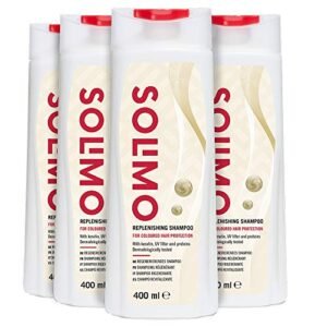 Marchio Amazon - Solimo Shampoo rigenerante per proteggere i capelli colorati con cheratina, filtro UV e proteine- Confezione da 4 (4 flaconi x 400ml)