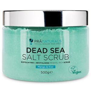 Pranaturals Scrub Corpo Rivitalizzante ai Sali del Mar Morto 500g, Esfoliante, Nutriente e Organico al 100%, Ricco di Minerali Naturali, Ideale per Tutti i Tipi di Pelle, Con Olio di Mango e Kiwi
