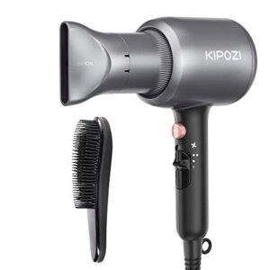 KIPOZI Asciugacapelli Professionale, Phon per Capelli Ionico da 2200W, Potente Fon da Salone per Un'Asciugatura Rapida – con Concentratore & Pettine, 2 Velocità & 3 Temperatura, Grigio