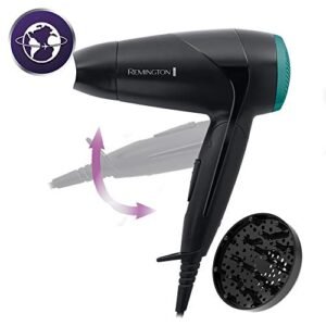 Remington Asciugacapelli On The Go, Maneggevole e Compatto per Viaggio, 2000 Watt, 2 temperature/velocità, Diffusore e Concentratore, Manico Pieghevole