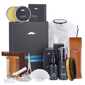 Kit Cura Barba Uomo, Magicfun Professionale Kit Cura Della Barba con Shampoo Barba, Olio Barba, Balsamo Barba, Spazzola Barba, Pettine Barba, Forbici Barba Rasoio, Perfetto Regalo Uomo per Barba