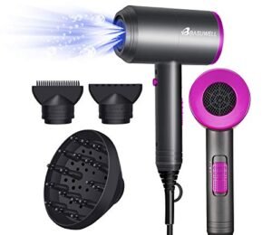Asciugacapelli Ioni 1800W Professionali, Phon Con 3 Ugelli e Diffusore, 3 Temperatura, Pulsante di Raffreddamento Indipendente