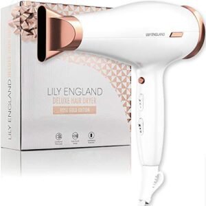 Asciugacapelli Lily England, 1800 watt – Asciugacapelli Leggero per Donne – con Temperatura Regolabile, Controllo della Velocità, Impostazione Aria Fredda – Oro Rosa (EU-Version)